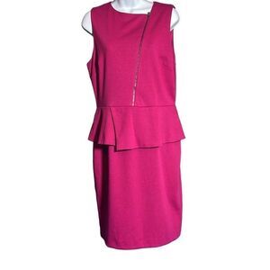 Banana Republic Women's Sleeveless Dress Front Zip Tiered Peplum Pink Size 12